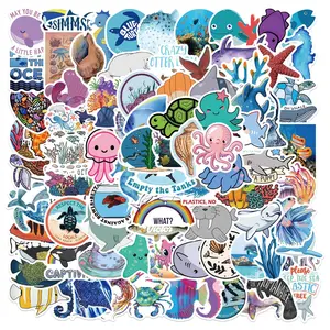 100 Pcs Ocean Stickers for Kids Teens Adults, Under the Sea Animal Stickers, Waterproof Fish Turtle Stickers, Decorative Stickers, Ocean Party Decorations, Graphic Decal