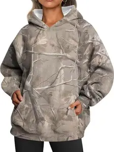 Women's clothing, camouflage hooded sweatshirt with maple leaf print super large cap casual sports sweatshirt wool hooded sports pullover sweatshirt, new sweatshirt with long sleeves and pockets