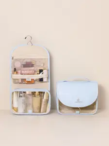 Large Capacity Waterproof PU Hanging Toiletry Bag, Unisex Transparent Makeup Bag with Hooks, Portable Storage for Travel, Work, Hotel