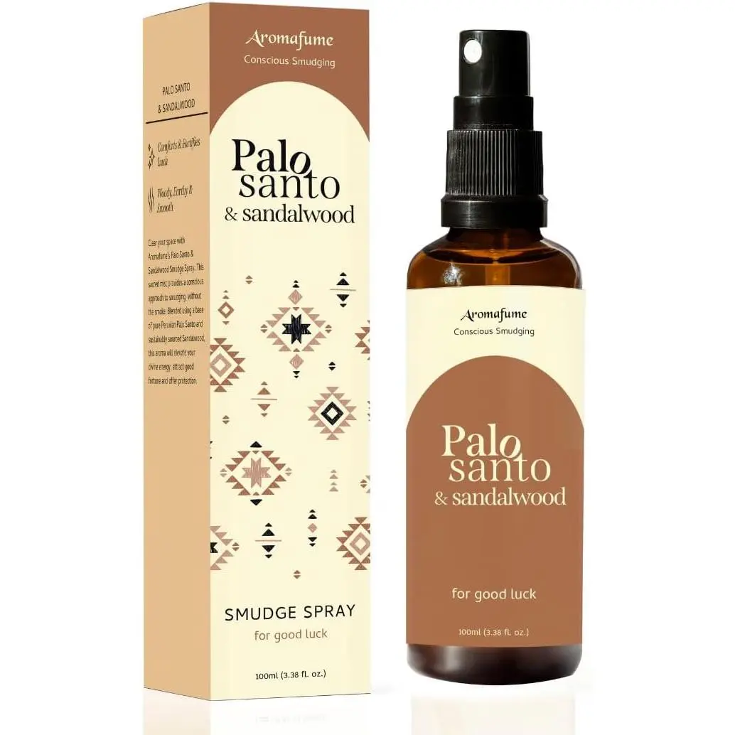 Palo Santo & Sandalwood Smudge Spray by Aromafume | 1 x 100ml / 3.38 fl oz l Aromatherapy | With Essential oils | Room Linen Spray | Natural Air freshners for home | Spiritual Meditation Accessories