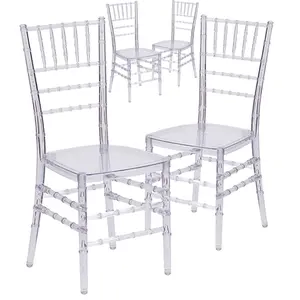 FOH Set of 4 Crystal Chairs, Resin Transparent Stacking Dining Chairs for Banquets, Events, School