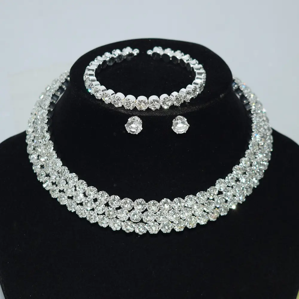 XL 2161 3 rows collar+1 row bracelet sil