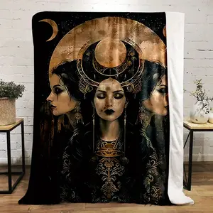 Hecate Triple Goddess Flannel Throw Blanket - Reversible Pagan Wiccan Design - Soft All-Season Gift for Home, Office & Sacred Space