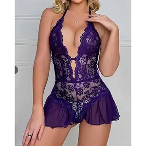 Enchanting Fairy Style Spaghetti Strap Nightgown Nylon Lace Intimate Wear for Intimate Moments Festival Skirt Party Womenswear Thin Elegant Chic Fabric Spandex Adjustable Bra Halter Neck Sheer Solid Black Short lingerie Day Casual