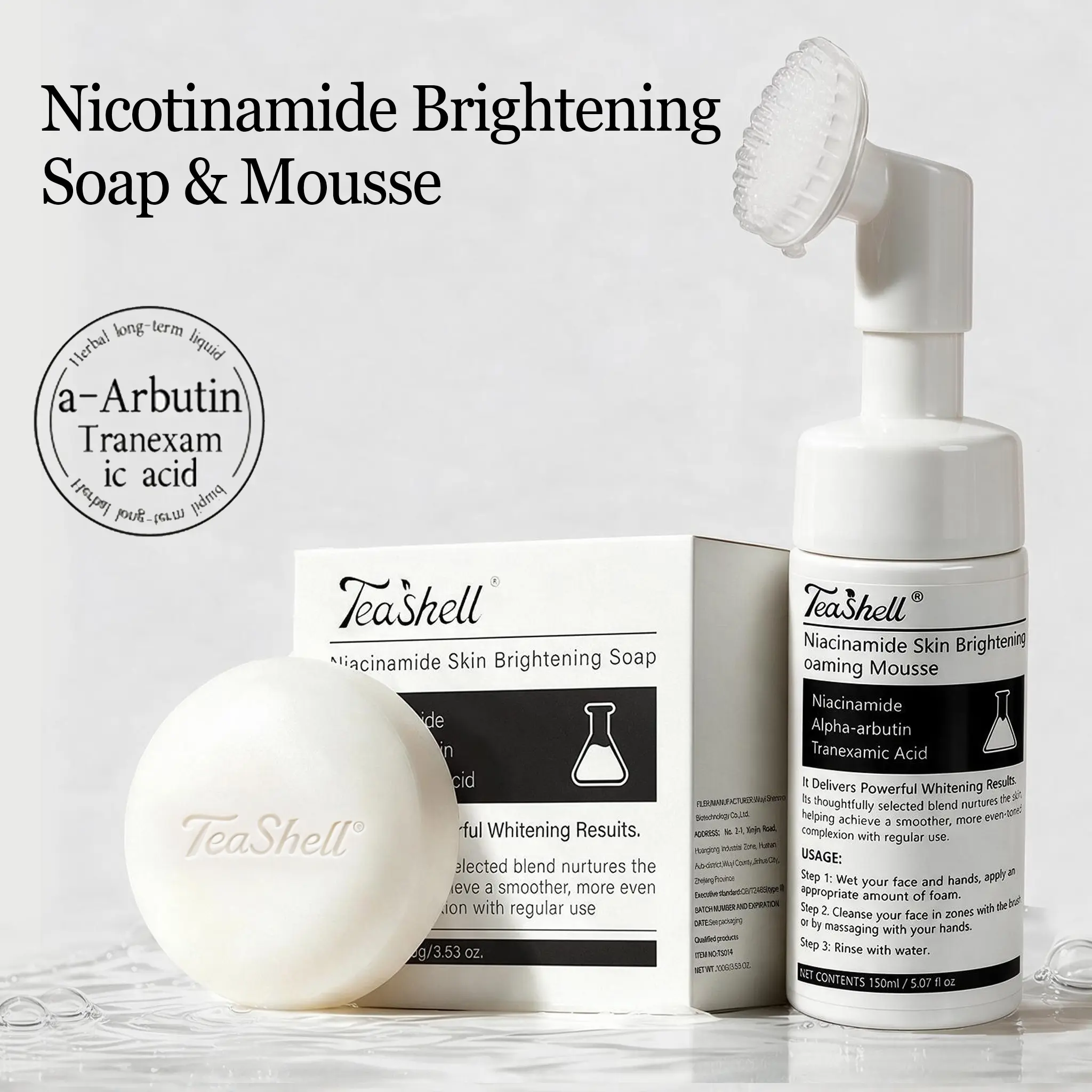 Teashell Niacinamide Whitening Soap & Mousse - Niacinamide-Alpha-Arbutin-Tranexamic Acid Formula Daily Facial & Body Cleanser, 100g/3.53oz Tone Evening, Deep Cleansing, Skin Nourishing, Smooth Skin Products, Body Care Products