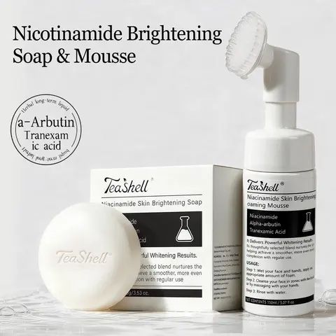 Teashell  Niacinamide Whitening Soap & Mousse, Niacinamide-Alpha-Arbutin-Tranexamic Acid Formula, 100g/3.53oz Tone Evening Face & Body Cleanser, Deep Cleansing, Skin Nourishing