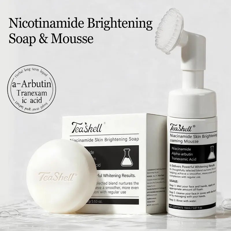Teashell Niacinamide Whitening Soap & Mousse, Niacinamide-Alpha-Arbutin-Tranexamic Acid Formula, 100g/3.53oz Tone Evening Face & Body Cleanser, Deep Cleansing, Skin Nourishing