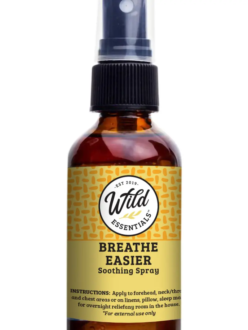 Wild Essentials Breathe Easier Essential Oil Spray, 2 Ounce, 60ml, Allergy, Cold, Sinus, Made with 100% Essential Oils, Organic Witch Hazel, Aromatherapy, Room, Linen, Body Spray, All Natural