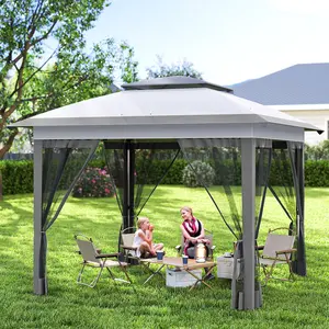12' x 12' Pop-Up Canopy Tent with Netting and Carry Bag Instant Sun Shelter 137 sq.ft Shade Height Adjustable for Outdoor Garden Patio Gray