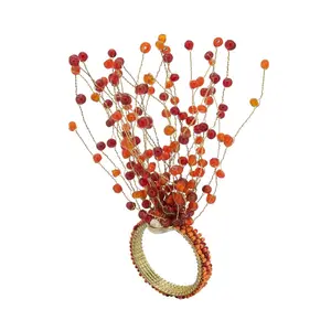 212 MAIN Beaded Burst Design Napkin Rings - Orange, Set of 4, Kitchen Tableware for Dinner Party, Party Supplies