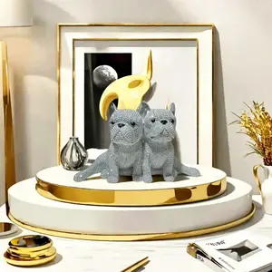 1pc Couple French Bulldog Statue, Resin Animal Sculptures, Romantic Resin Craft for Valentine's Day and Mother's Day Gift, Perfect Desk Decor for Home or Office, Portable Decor