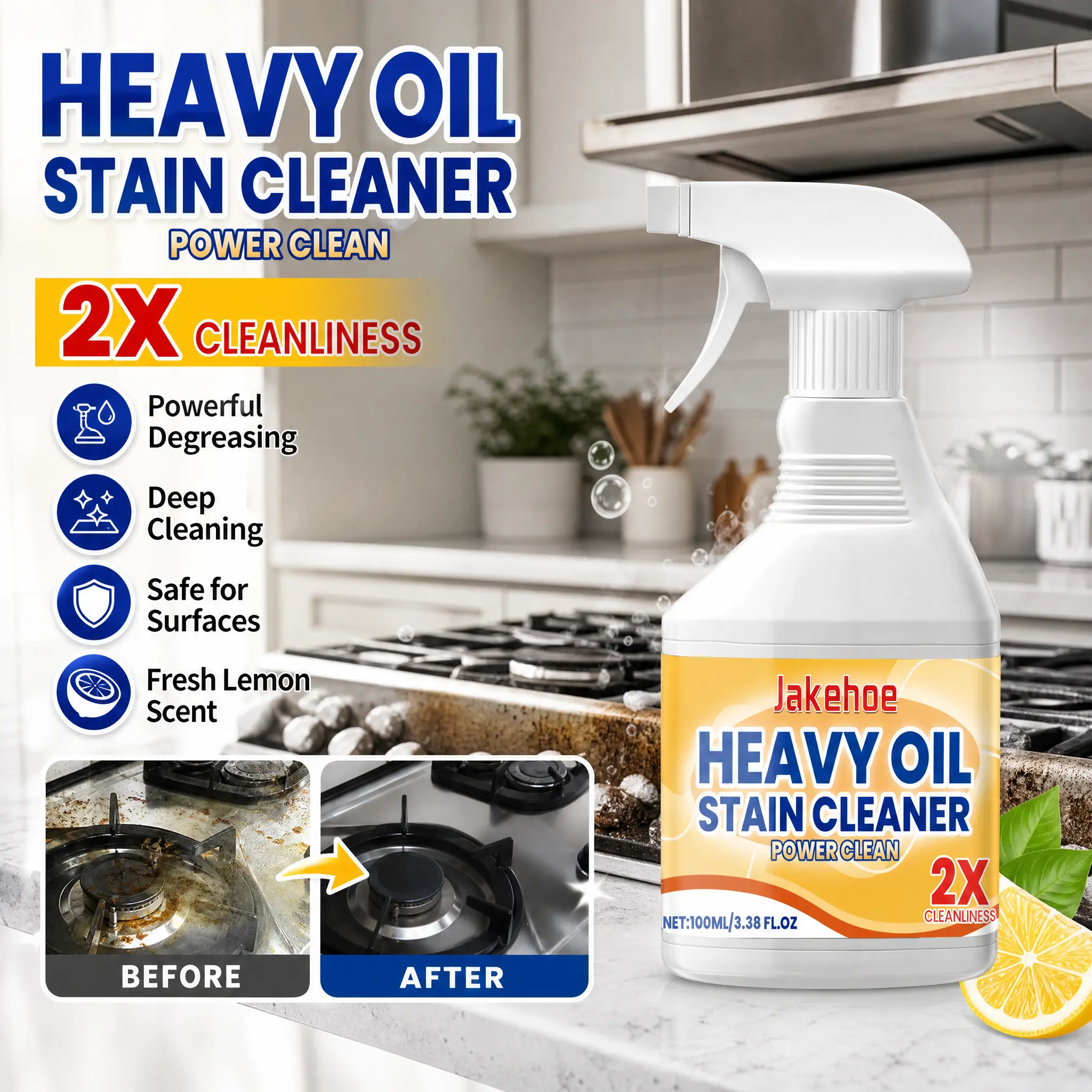 Heavy Duty Kitchen Degreaser Spray – Cleans Range Hoods, Stovetops, Cookware & Removes Oil and Dirt