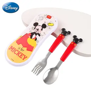 1Set Disney Officially Licensed Mickey Mouse Tableware Set Cute 2Pcs Spoon Fork with Storage Box Portable Stainless Steel Utensil Kit for Home Dining Travel and Picnic Use Ideal Gift for Disney Fans and Cartoon Lovers Dinner Set Dinnerware