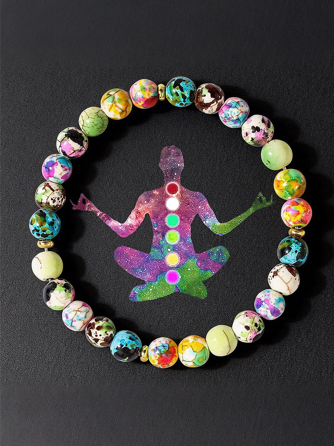 Bohemian Natural Stone Bracelet for Women, Boho Chic Crystal, Dopamine Seven Chakra Yoga Synthetic Turquoise Beaded Necklace, Casual Daily Wear, Boho Style Bracelet, Energy Bracelet, Crystal Bracelets