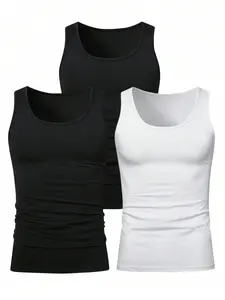 3 Pack Men's Black Sleeveless T-Shirts, Sleeveless Gym Tops, Slim Fit Muscle Tee with Soft and Breathable Fabric for Gym Workout and Daily Wear