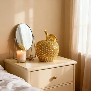 Beaded Golden Apple Statue Luxury Desktop Ornament Modern Home Decor Figurine Aesthetic Room Decor and Housewarming Gift
