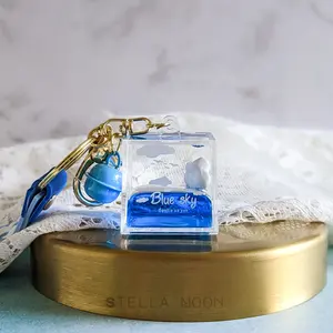 Blue Sky Keychain, White Cloud Bag Charm, Kawaii Liquid Key Chain, Cute Space Shaker Accessory, Fidget Key Toy, Gift For Her, Wrist Keychain cute keychain