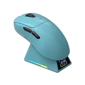 AJAZZ AJ179 APEX Wireless Gaming Mouse, 56g Ultra-Lightweight Ambidextrous Design, PAW3950 Sensor, Tri-Mode Connectivity, TFT Color Screen Charging Dock, Blue/Orange