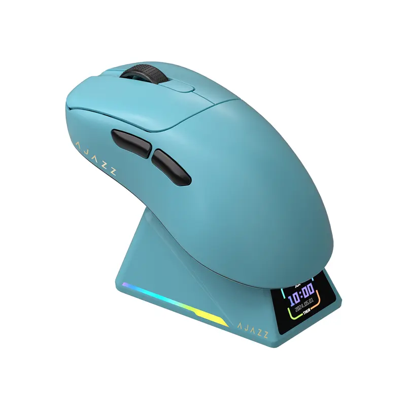 AJAZZ AJ179 APEX Wireless Gaming Mouse, 56g Ultra-Lightweight Ambidextrous Design, PAW3950 Sensor, Tri-Mode Connectivity, TFT Color Screen Charging Dock, Blue/Orange