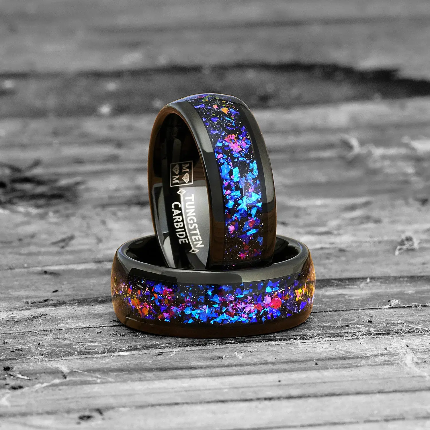 Mens Black Tungsten Wedding Band Orion Nebula Galaxy Engagement Ring Comfort-Fit