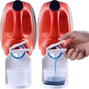 Double-supported laundry detergent dispenser cup holder, labor-saving pressing nozzle and soap dispenser, drip-proof design, suitable for laundry storage and finishing.