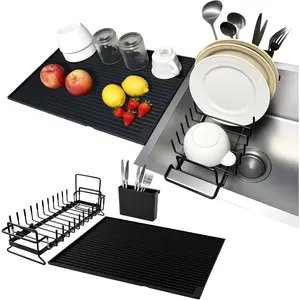 Expandable & Collapsible Dish Drying Rack for Over The Sink and in Sink, Stainless with Drip Tray, Saving Dish Rack for Small, Apartment & RV