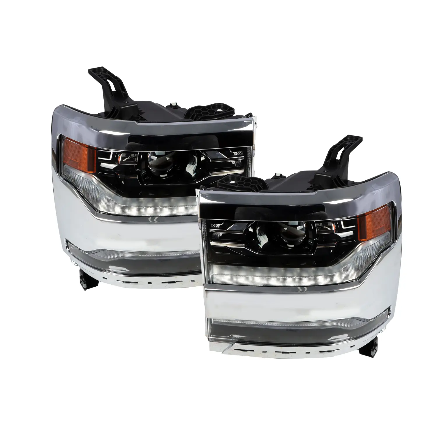 Nakkaa Full LED Chrome Housing DRL Projector Headlight Assemblies - Factory Look, Compatible with 2016-2018 Chevy Silverado 1500 Automotive LED Headlight Bulbs
