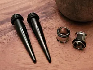Pair Black Steel Tapers and Tunnels Ear Stretching Kit Gauges Gauging Plugs 1g 9mm 14g 12g 10g 8g 6g 4g 2g 0g 00g 7mm 10mm 8mm in between