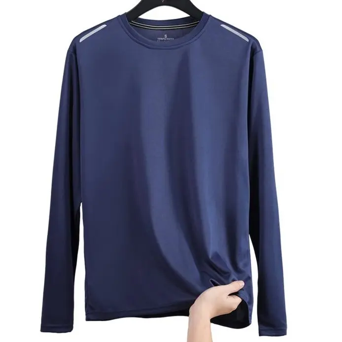 Men’s outdoor sports quick-dry long-sleeve shirt, moisture-wicking running wear, reflective design for night riding, loose fit fitness base layer
