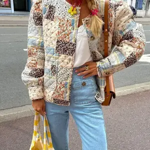 Women's autumn quilted jacket, lightweight printed casual long sleeved buttoned cardigan, women's outdoor streetwear, women's indoor and outdoor wear, women's daily wear(Sheets)