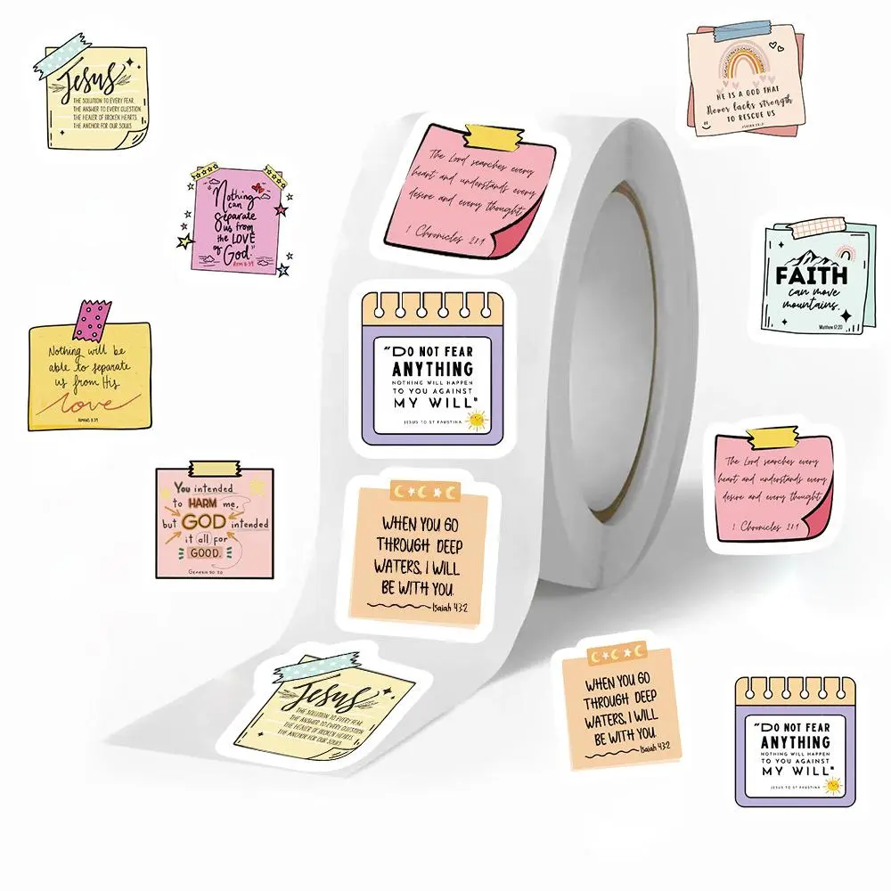 Bible Verse Sticker (500pcs/roll), Self Adhesive Decorative Sticker, Inspirational Religious Sticker for Crafts Cards Envelope Present