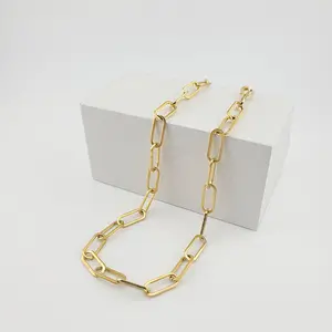 FWJ Hypoallergenic Gold Plated Stainless Steel Paperclip Chain Necklace Daily Wear Jewelry