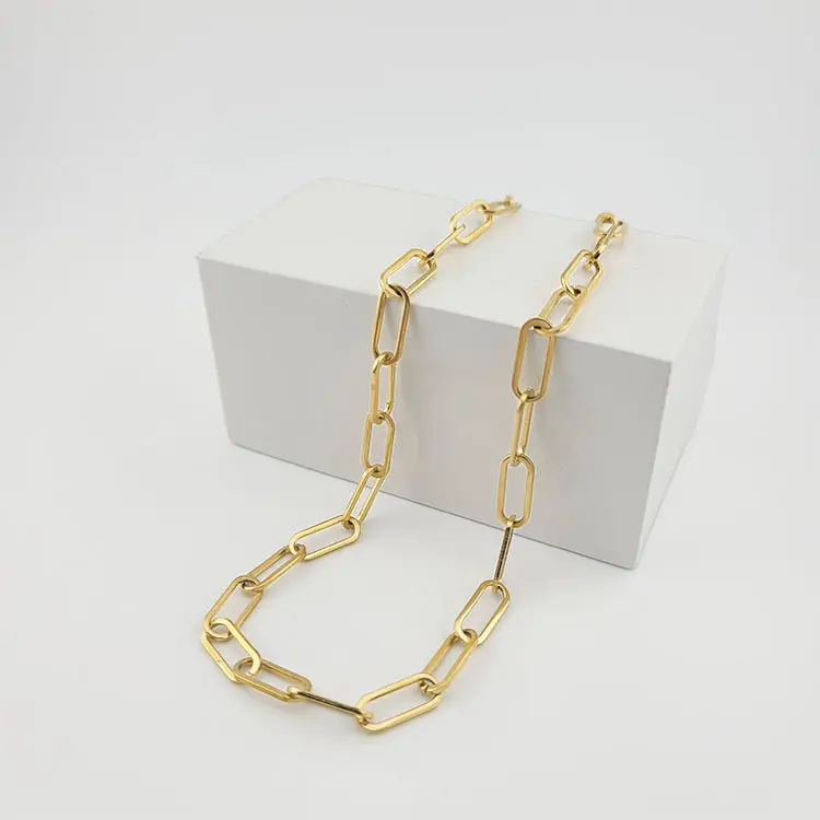 FWJ Minimalist Hypoallergenic Gold-Plated Stainless Steel Paperclip Chain Necklace, Daily Wear Costume Jewelry, Chain Jewelry Necklaces, Minimalist Necklace