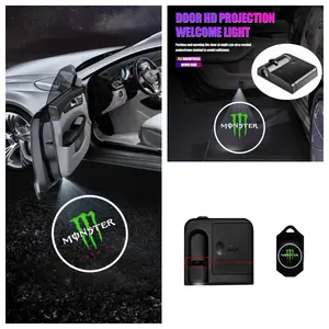 4 Pack Universal Car Door Ghost Shadow Projector Lights, Monster Energy Claw Logo LED Welcome Courtesy Lights, Waterproof No Drill Stick & Play Non-Destructive Installation