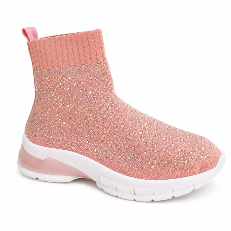 Rhinestone Sock Sneakers for Women, Lightweight Slip-On Knit Ankle Walking Shoes, Fashion Comfort Platform Sneakers
