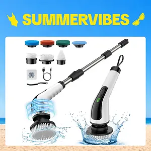 Upgraded Electric Spin Scrubber, Cordless Bathroom Scrubber with 7 Replaceable Brush Heads & Crevice Brush, Shower Scrubber with Extension Handle, 2 Adjustable Speeds, Fast-Charging Power Cleaning Brush for Bathtub Grout Tile Floor #Summervibes