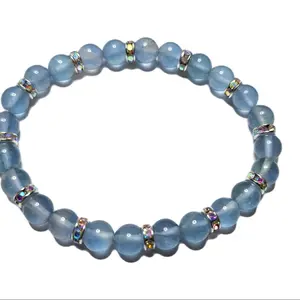 Kam Blue Fluorite Crystal Beaded Bracelet with Bling 7mm Length is 7" stretch bracelet
