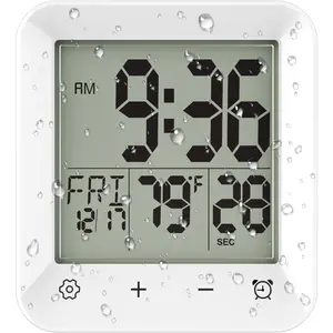 Digital Shower Clock Waterproof, Bathroom Wall Clock Timer with Touch Screen, Temperature, LCD Display, Suction Cup Hanging Hole Stand for Kids and Adults