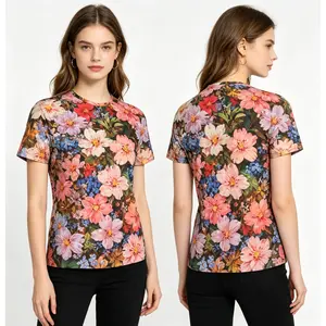 Vibrant Purple Floral Vintage Oil Painting Style Summer Full-Print Short-Sleeve 3D Printed T-Shirt, Unisex Outdoor Comfortable Top, Party Clothing, Couple Pattern, Gift for Friends