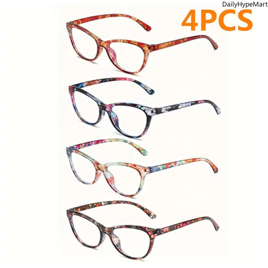 4-Pack Ultralight TR90 Blue Light Glasses for Men and Women, Flexible Frame Presbyopia Reading Eyeglasses