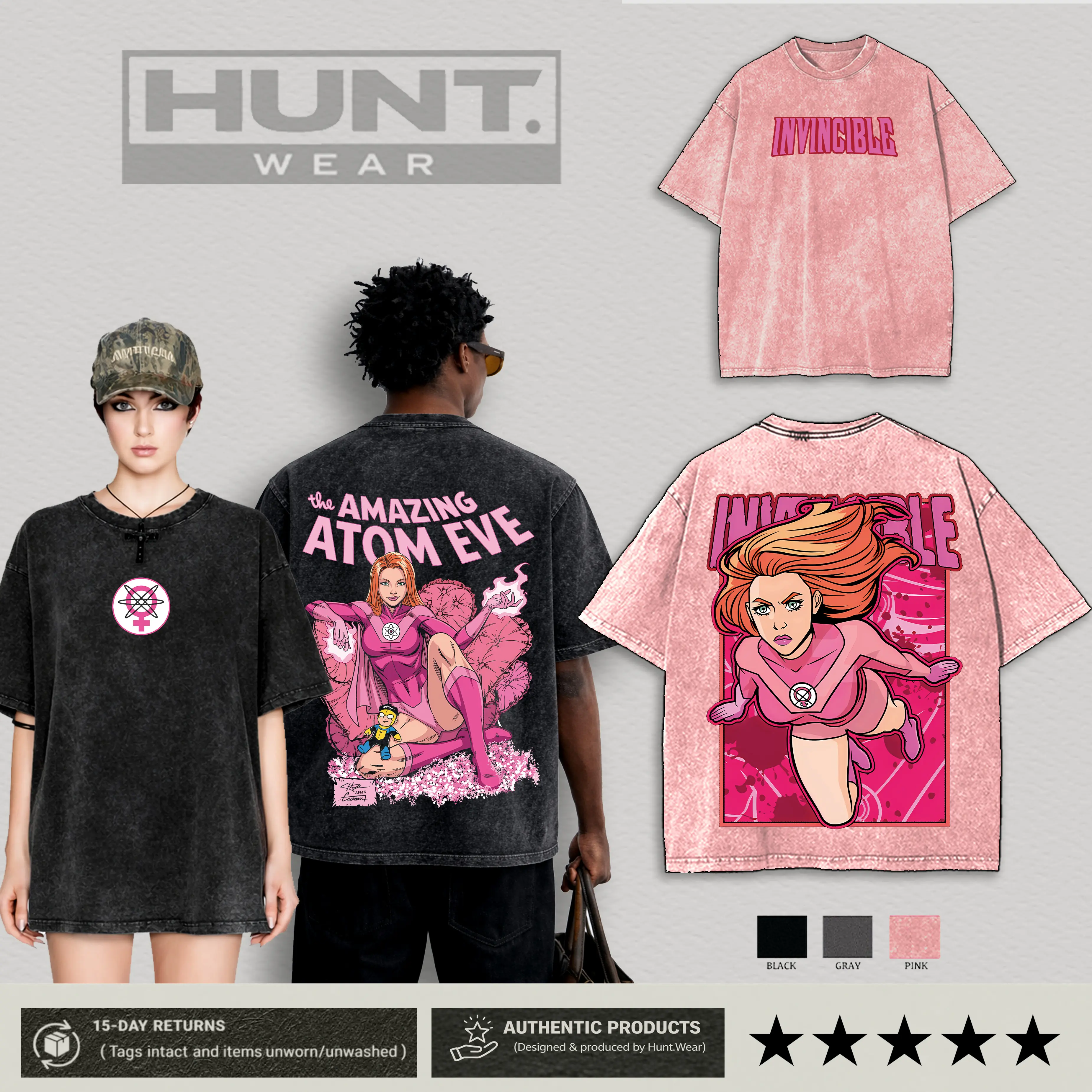 Atom Eve From Invincible T-Shirt , Back and Front Print, Superhero Fans | Invincible ss4 Comics T-Shirt, TV Show Comics Washed T-shirt invincible war graphic tee Menswear streetwear lover