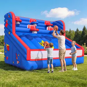 Inflatable Basketball Shooting Game, 5 Hoops, 680W Blower, 840D Oxford Cloth, Portable with Carry Bag, Indoor Outdoor Fun for Backyard & School Events