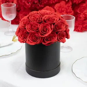 Red Prearranged Rose Centerpiece Arrangement, 27pcs Roses with Black Round Gift Box
