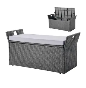 Outdoor Storage Bench, 2-Person PE Rattan Deck Box, 40 Gal, Cushion, Handles, 400lbs Capacity, Weatherproof Patio Furniture for Garden Balcony Default
