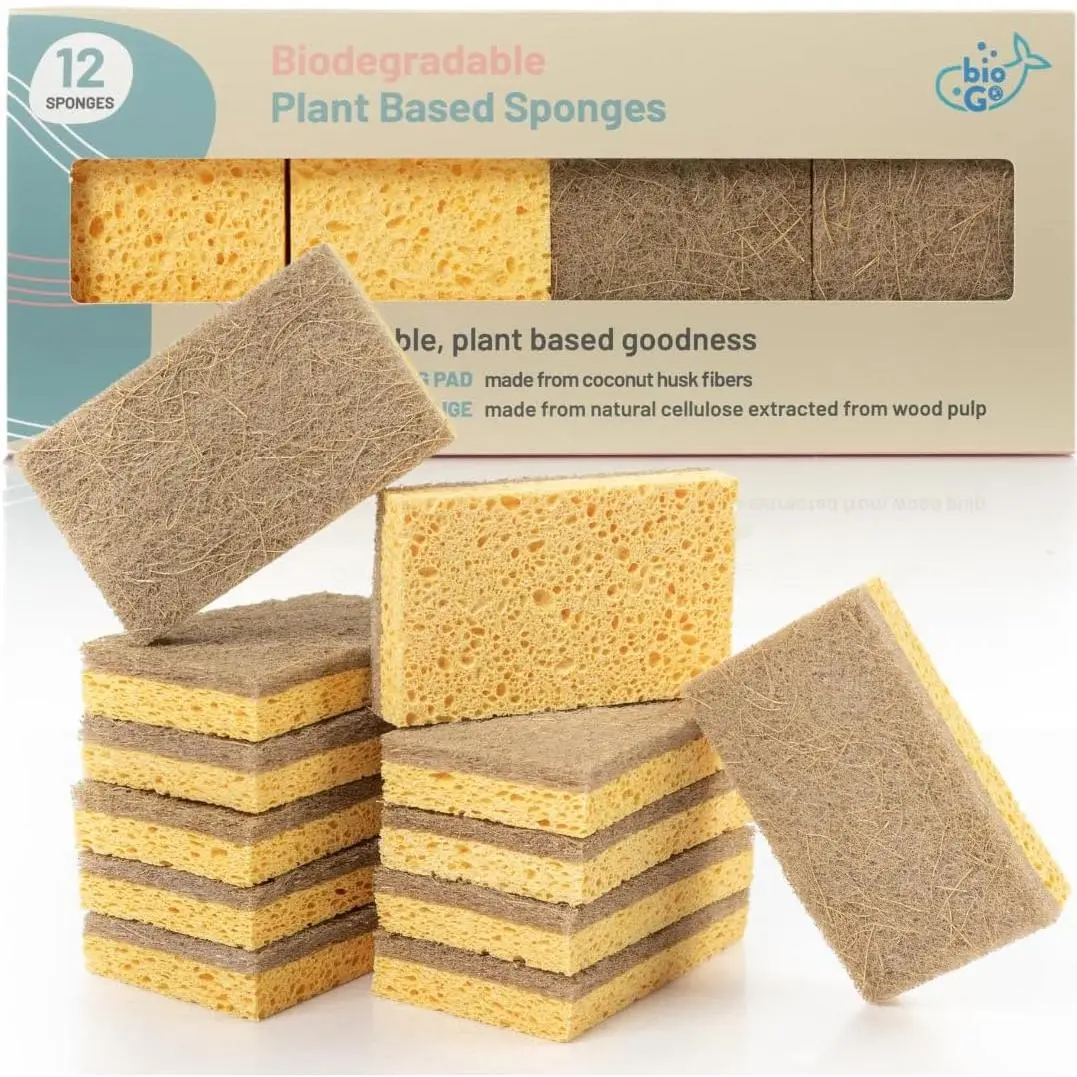 12 Pack Biodegradable Kitchen Sponges - , Compostable,  Cellulose Dish - Compostable - Biodegradable - Cellulose Sponge