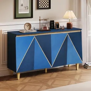 Bellemave TREXM 60" Retro Buffet Cabinet with 4-Door Vintage Sideboard Dimensional Effect Doors Adjustable Shelves Gold Handles MDF Top 165 lbs Load Capacity for Dining Room Kitchen Living Room