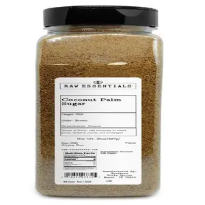Raw Essentials Coconut Palm Sugar – Sweet and Nutty – Add to Baked Goods, Desserts, Sauces, and Beverages – 20 Ounce Bottle