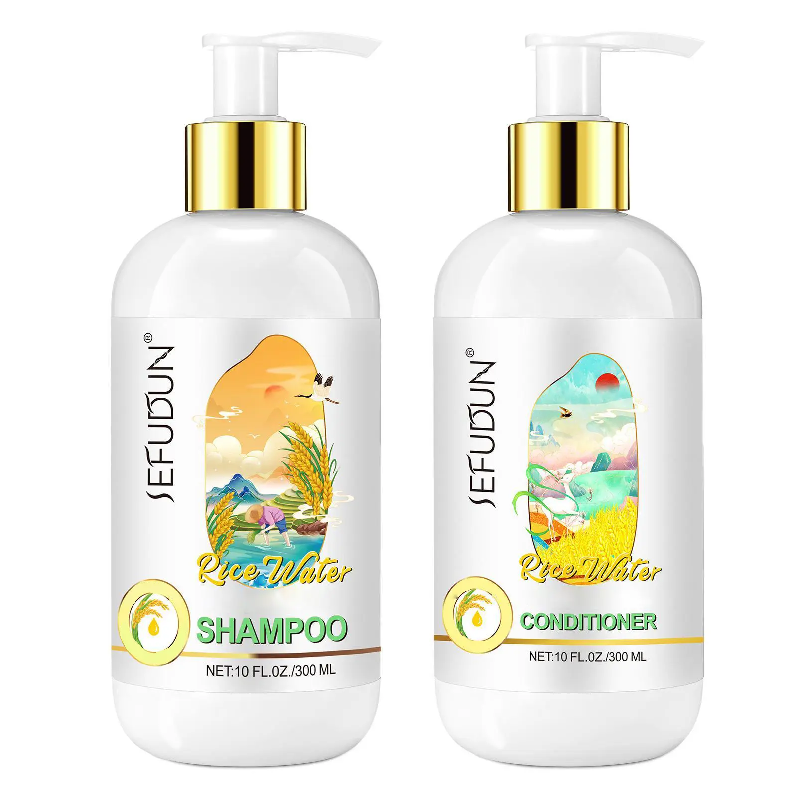 Sefudun Rice Water Haircare Set, Shampoo and Hydrating Conditioner for Unisex Scalp Care, 300ml Bottle, Natural Hair Care, Moisturizing, Shampoo And Conditioner, Nourishing Conditioner campingessentials