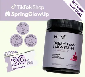 Hum Magnesium Bisglycinate Dream Team for Restorative Sleep Relaxation with L-Theanine Tart Cherry Supplement Cherry Lemon Flavor 5.7 oz