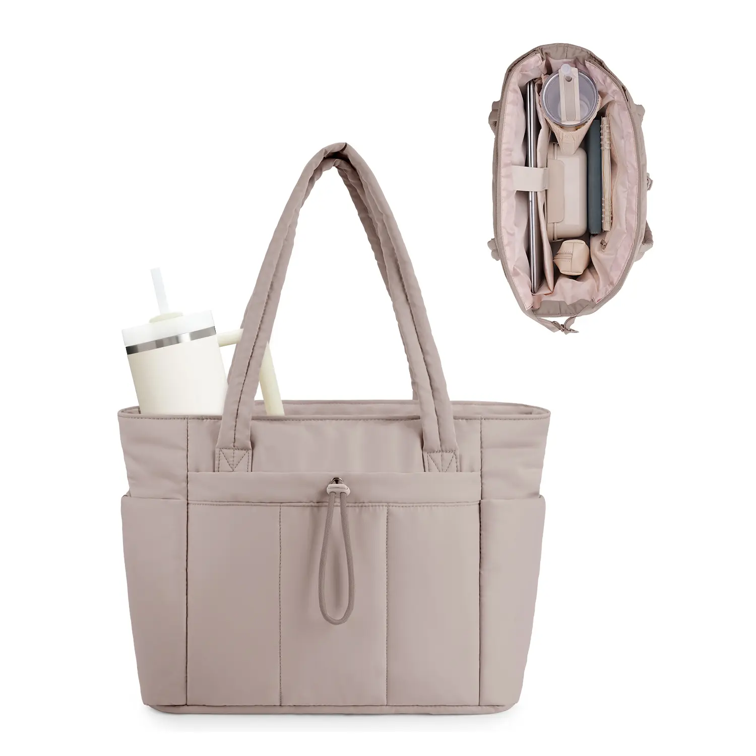 Wandering Nature Puffer Tote Bag – Travel & Work Bag with Cup Holder, Laptop Compartment & Trolley Sleeve for Women, Nurses, Teachers,back to school,back to school haul